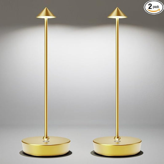 LED Cordless Table Lamp Rechargeable - 6000mAh Battery Operated Waterproof Desk Lamp 3 Color Stepless Dimming Touch Lamps Memory Light for Home Restaurant Dining Outdoor Patio Set of 2 Gold