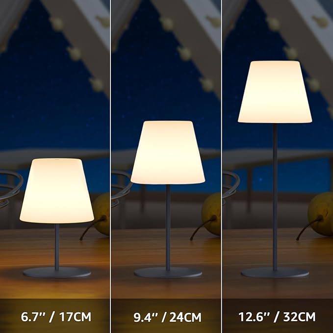 uuffoo 2 Pcs Shower Lamp Rechargeable Table Lamp, Cordless Desk Lamps Bathroom Lamp Touch Warm White and RGB IP44 Shower-Safe, USB-C Cable, Easily Portable for Bedroom Bathroom Balcony Patio (Grey)