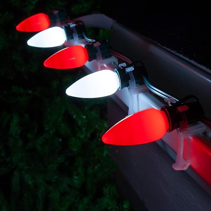 Wintergreen Lighting C9 OptiCore LED Commercial Outdoor Christmas Lights – Heavy Duty Christmas String Lights; Green Wire (50 Lights, 50 ft, Red/Cool White Smooth/Opaque)