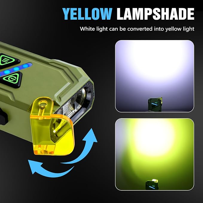 EDC Rechargeable Flat Flashlight 1000 Lumens White LED/UV/RGB Ambient Signaling Flashlights, Magnetic Clip on Pocket Light for Outdoors, Emergency, Working (1, Green, Compact)