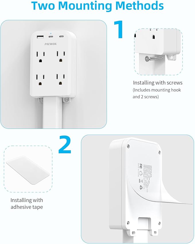 Electrical Outlet Extender Stick with USB Ports(2 USB C), 180° Rotating Extendable Wall Plug with 4 AC Outlet, Adjustable 17.7"-27" Extendable Power Strip Stick for Behind Couch, Desk and Bed