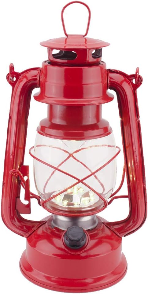 Vintage LED Hurricane Lantern, Warm White Battery Operated, Antique Metal Hanging Lantern with Dimmer Switch, 15 LEDs, 150 Lumen for Indoor or Outdoor Use