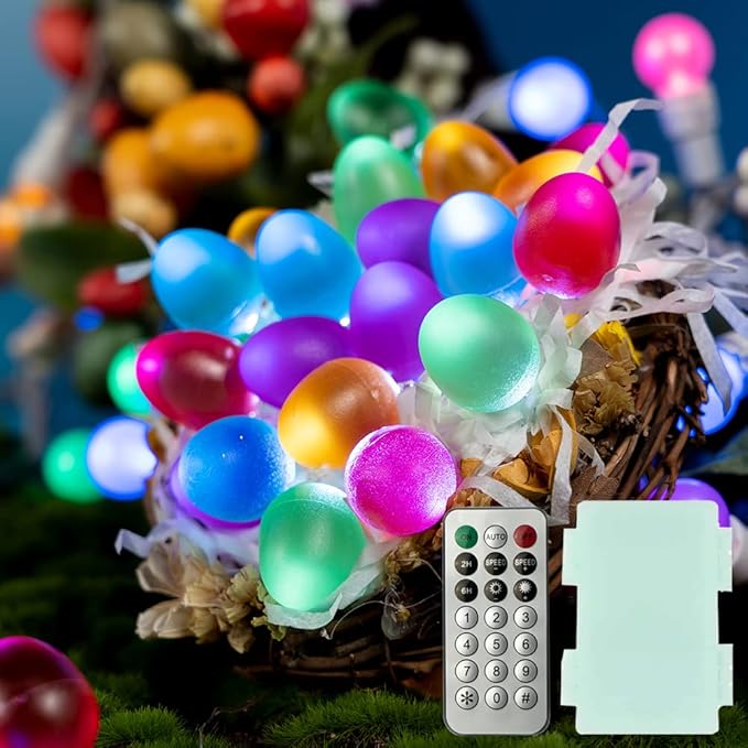 BOHON Easter Decorations Easter Egg Ornaments 10ft 30 LEDs Fairy Lights Battery Operated with Remote Multi Color String Lights for Outdoor Bedroom Party Holiday Home Spring Themed Tree Eggs Decor