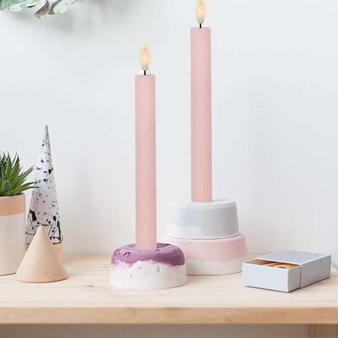 Spring Taper Candles Pastel Flameless Flickering with Remote Timer, Battery Operated Warm Light LED Candles Striped Real Wax Wedding Birthday Party Decor 6 Pack (0.78 X 9.45 Inchs)
