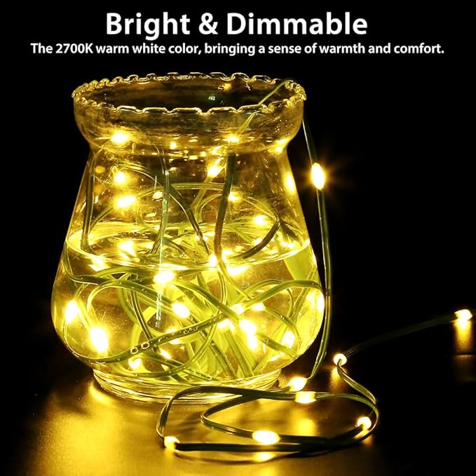 4 Pack - 16.5ft Battery Operated String Lights, 50 LED Twinkle Fairy String Lights Battery Powered with Timer for Indoor Outdoor Christmas Trees Wreath Decoration Party Bedroom - Warm White