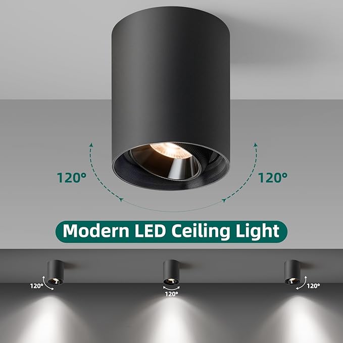 OKELI Black Modern LED Dimmable Ceiling Light Fixtures for Hallway Kitchen Entryway, 20W 1300LM 2700K-6000K Flush Mount Close to Ceiling Lighting, Cylinder Ceiling Lamps for Living Room 3pack