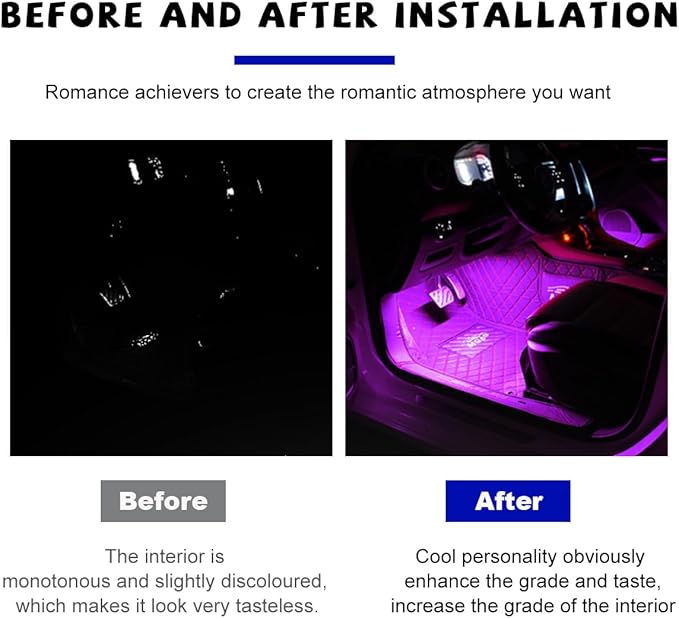 Car LED Strip Light, 24 LED RGB Auto Under Dash Interior Atmosphere Lights, USB Vehicle Decorative Lamp Ambient Night Light Strip, Lighting Kit Car Accessories (Pink Purple)