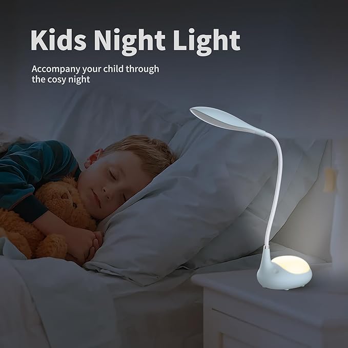 LED Desk Lamp, 2 in 1 Dimmable Reading Lamp, Touch Desk Lamps for Home Office Dorm with 3 Color Modes, Eye-Caring Lamp with USB Port, Gifts for Boys Girls (Blue)