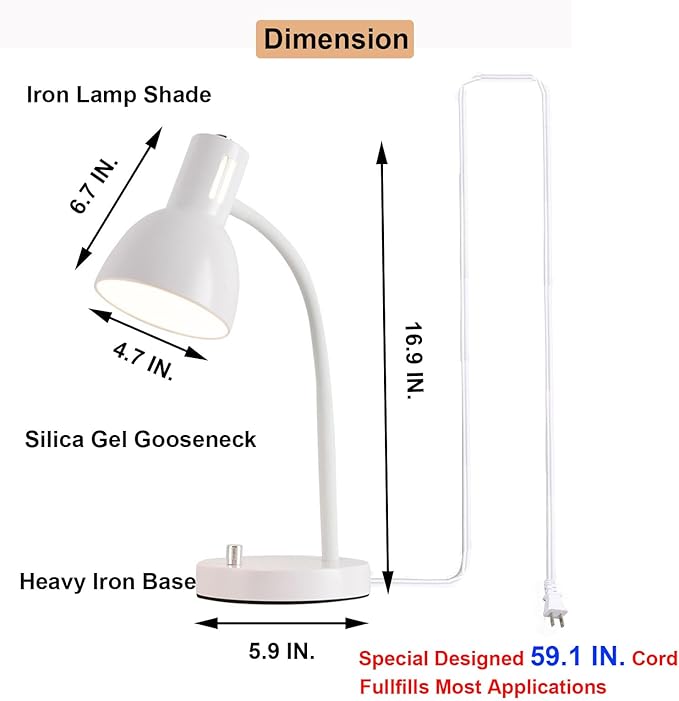 AFORTLO LED Desk Lamp,3 Color Temperature Changeable Table Lamp,Flexible Gooseneck Eye-Caring Book Reading Light for Home Office, Study, Nightlight with Bulb (White)