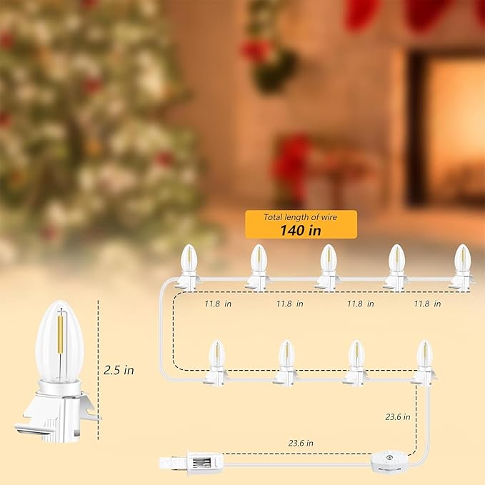 for Christmas Village Houses Craft Decoration LED Light Bulb C7 Cord Clip Lights Christmas Cabin Accessory Cord with 9 Led Light Bulb