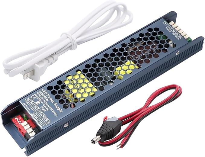Slim 24V 300W Dimmable Switching LED Power Supply LED Strip Driver Transform AC110V/220V to DC24V, with DC Male Connector and AC Power Cord, IP20 Plug-and-Play (24V300W Power Supply)