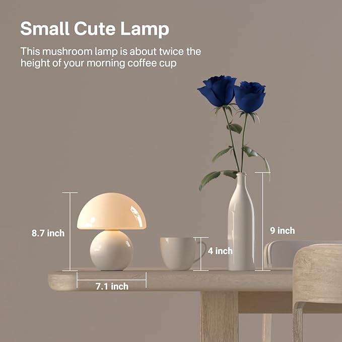 Mushroom Lamp Table Lamp for Bedroom,Desk Bedside Small Lamps for Living Room Night Stands,Mushroom Decor Cute Mini Modern Mid Century Lamps,Unique Aesthetic Home Living Room Decor(White)
