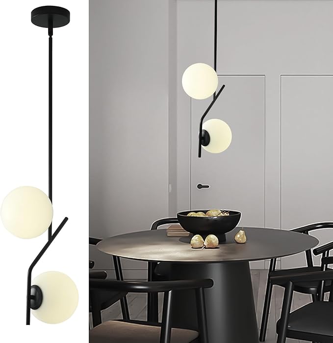 SeeU Modern Style Pendant Light Fixture Globe Chandelier Black Hanging Light Fixture Hanging Light Fixture for Kithchen Island Dinning Room Bedroom