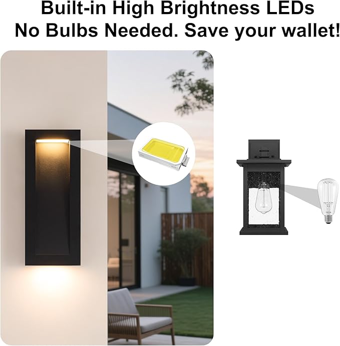 Modern Outdoor Wall Light with LED, Exterior Lighting Fixtures 2700K Integrated, Matte Black Outside Wall Mount Lights for House Front Door Porch Garage Patio Black 2 Packs
