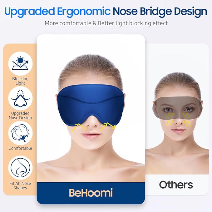 Sleep Mask, Premium Eye Mask for Sleeping, Total Blackout, Superior Soft Comfort, Upgraded 3D Ergonomic Designed Sleeping Mask for Home, Office, Travel, Meditation, Royal Blue