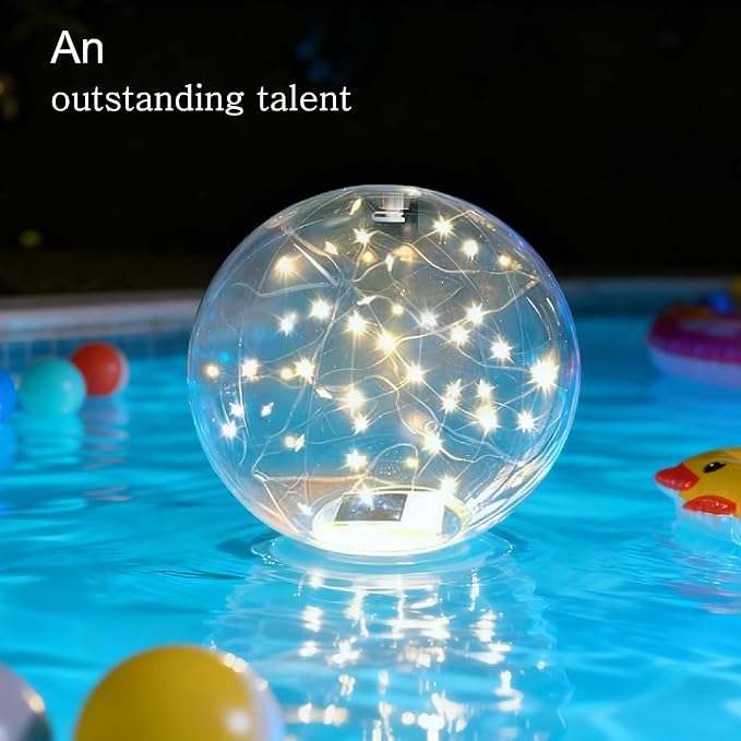 14" Solar Powered Inflatable Floating Pool Lights - Waterproof Warm White Glow, 2 Pack Pool Party Decor for Nighttime Pond/Patio Ambience