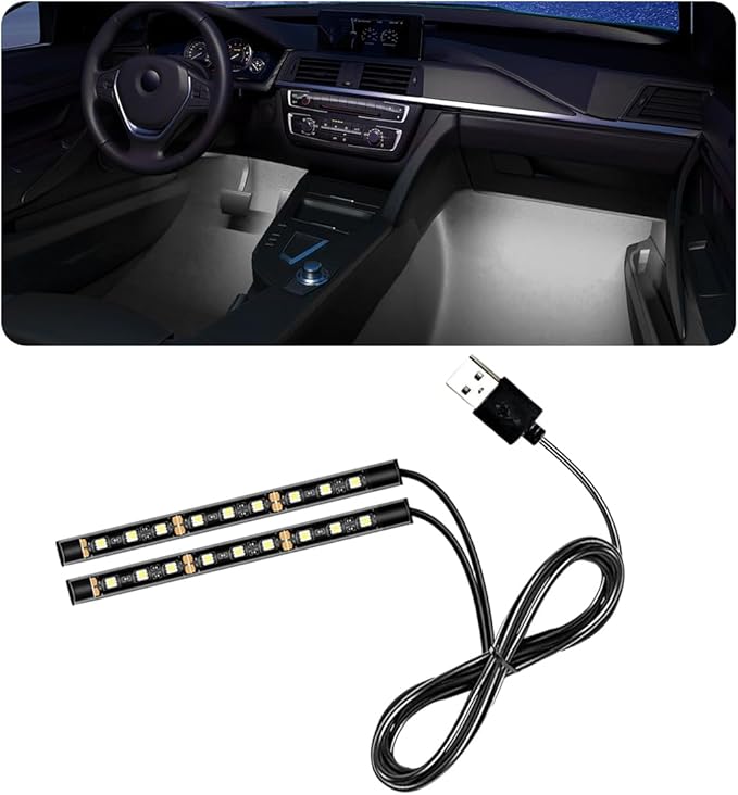 Car LED Strip Light, 24 LED RGB Auto Under Dash Interior Atmosphere Lights, USB Vehicle Decorative Lamp Ambient Night Light Strip, Lighting Kit Car Accessories (White)