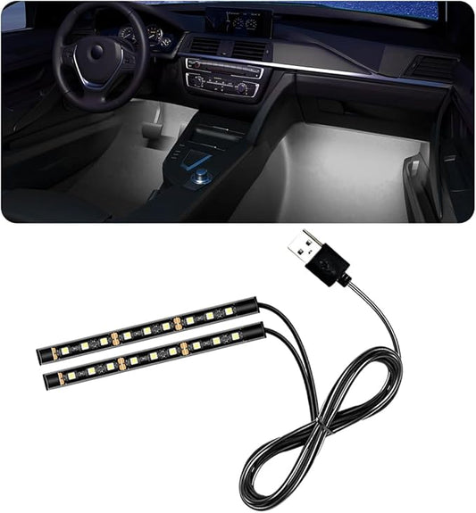Car LED Strip Light, 24 LED RGB Auto Under Dash Interior Atmosphere Lights, USB Vehicle Decorative Lamp Ambient Night Light Strip, Lighting Kit Car Accessories (White)