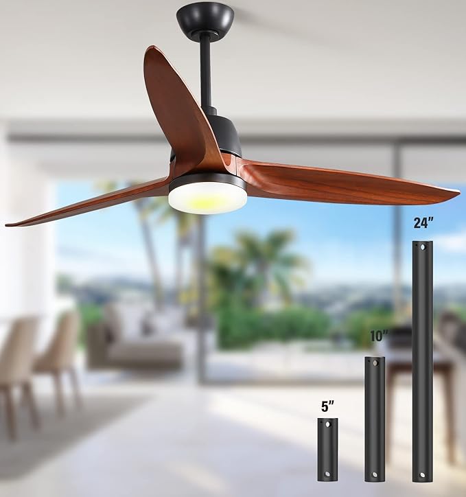 56" Ceiling Fans with Lights Remote Control, Dimmable LED and Reversible DC Motor,Outdoor Farmhouse Indoor,Black Body Walnut Wood Blade