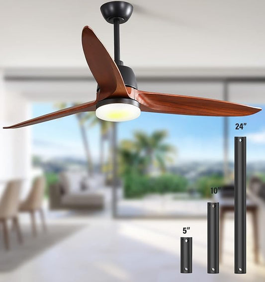 56" Ceiling Fans with Lights Remote Control, Dimmable LED and Reversible DC Motor,Outdoor Farmhouse Indoor,Black Body Walnut Wood Blade