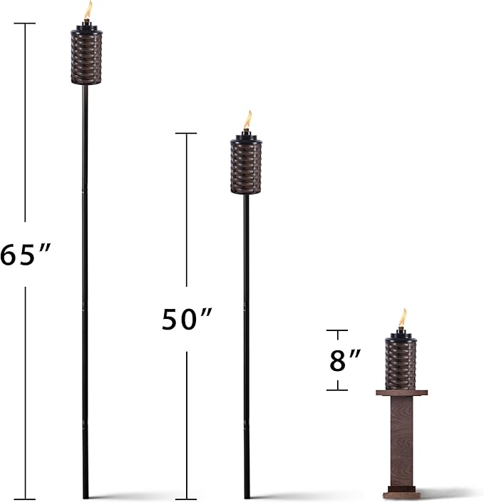 TIKI Brand Easy Install Bali Brown 65 Inch Torch, Outdoor Decorative Lighting for Lawn Patio Backyard, Bamboo Wrapped Torch, 2 - Pack, 1124124