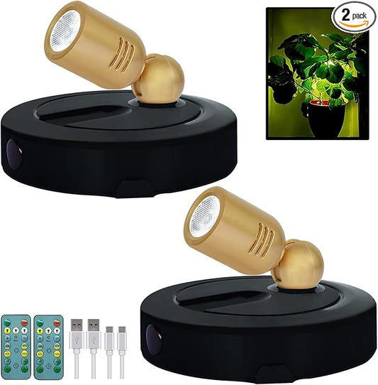 Rechargeable LED Spotlight, 3 Lighting Modes Battery Powered Indoor Spotlights with Remote, Uplighting for Trees Plants, Dimmable Timer Picture Spot Light for Wall Artwork-2Pack