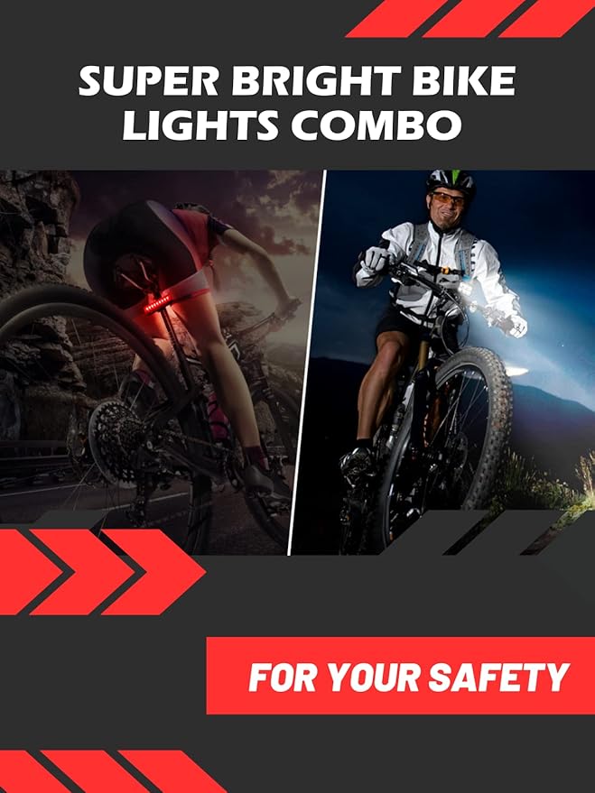 High Lumens Bike Lights Front and Back for Night Riding, 10000mAh USB Rechargeable 6 LED Bicycle Light, 5+5 Modes Bike Headlight and Tail Light Set Runtime 60+ Hrs, IPX5 Waterproof