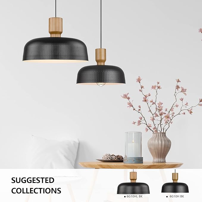 Darkaway Large Industrial Pendant Light Fixtures with Hammered Metal Shade, 2Pack Black 18.1inch Oversized Pendant Lighting for Kitchen Island Hanging Lamp Adjustable Height