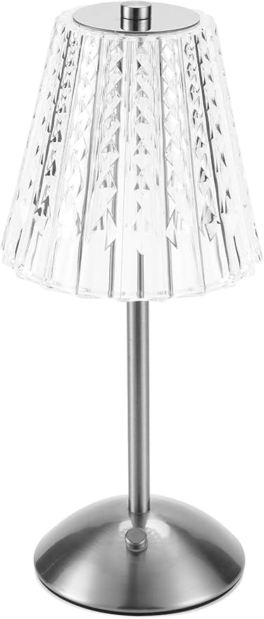 Cordless Touch Table Lamp, LED Rechargeable Small Dask Lamp, 3 Colors Dimmable Battery Operated Crysta Lamp for Bedroom Restaurant Kitchen Home Decor, Gold, 2pcs (2, Silvery)