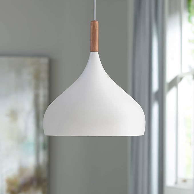 Possini Euro Design Felton White Aluminum Mini Pendant Light 13" Wide Mid Century Modern Round Shade Fixture for Dining Room House Entryway Bedroom Kitchen Island Hallway High Ceilings