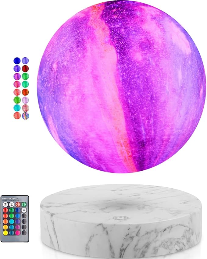 Levitating Galaxy Moon Lamp, Magnetic Floating Spinning 3D Moon Night Lights, with 16 Colors LED Star Moon Light for Office Bedrooms Decor, Birthday Gifts for Family, Friends, Kids