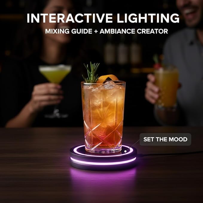Smart Coaster Cocktail Machine, 2026 New Portable Cocktail Maker Interactive Lighting with Built-in Smart Sensing Tech Easy to Clean & Carry Compact Storage for Mat Bar Club Drink (3PCS)