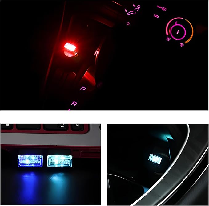 4 PCS USB LED Car Interior Atmosphere Lamp, Mini Night Light Plug-In Trunk Ambient Lighting Kit, Portable USB Interface LED Lamp Interior Decoration for Vehicle Home Office (Red)