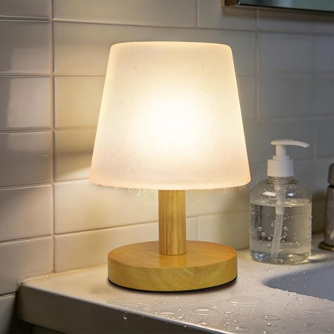 Wood Rechargeable Table Lamp Cordless, 9" Small 4000mAh Battery Table Lamps Cordless 3 Brightness Lamp, Small Cute Portable Bedside Aesthetic Lamps, Night Lights for Kids Bedroom Home Cozy Decor