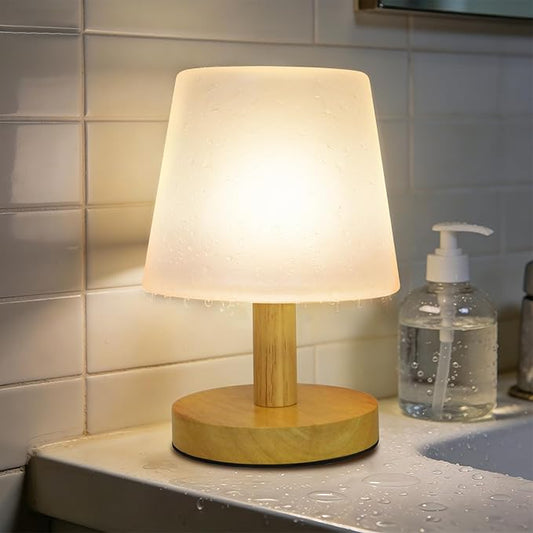 Wood Rechargeable Table Lamp Cordless, 9" Small 4000mAh Battery Table Lamps Cordless 3 Brightness Lamp, Small Cute Portable Bedside Aesthetic Lamps, Night Lights for Kids Bedroom Home Cozy Decor