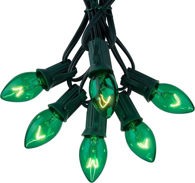 50-Pack C7 Replacement Christmas Light Bulbs, C7/E12 Commercial Grade Vintage Incandescent Light Bulbs for Outdoor Indoor Christmas String Lights, Holiday Parties, Yard Decorations, 5 Watt, Green