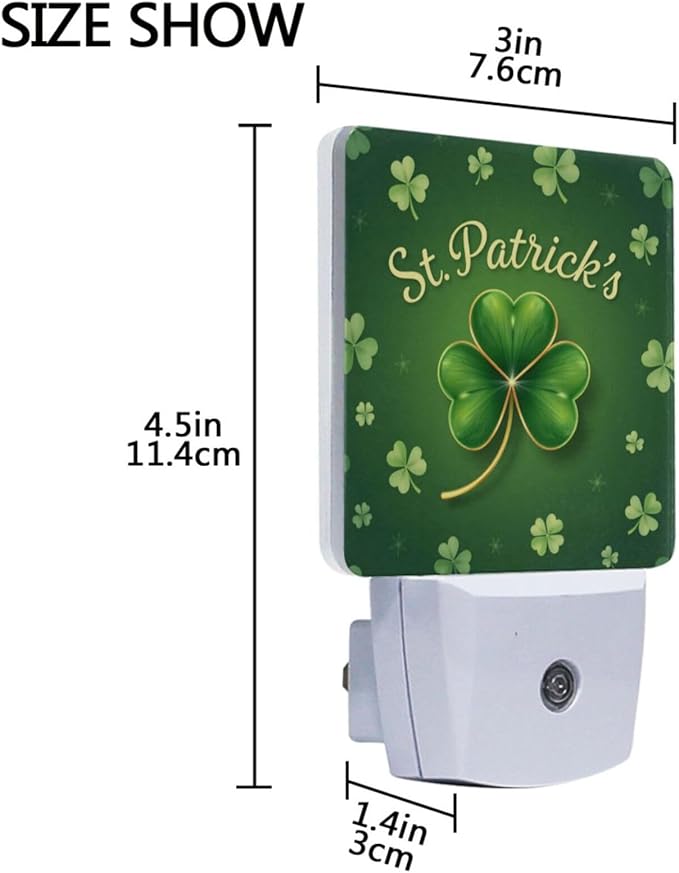 Vdsrup Sparkle Clover Shamrock Night Light Set of 2 Happy St Patrick's Day Plug-in LED Nightlights Auto Dusk-to-Dawn Sensor Lamp for Bedroom Bathroom Kitchen Hallway Stairs