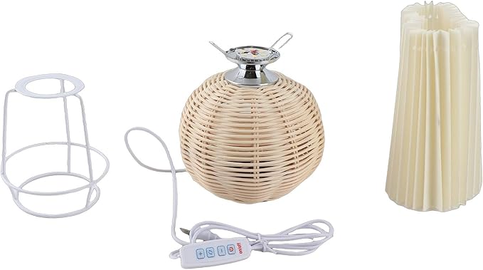 Garosa Small Pleated Modern Nightstand Table Lamp Cute Rattan Bedside Night Light Beige Lampshade Pleated Aesthetic Vintage Lamp Mini Lamp for Bedroom Living Room Home Decorative