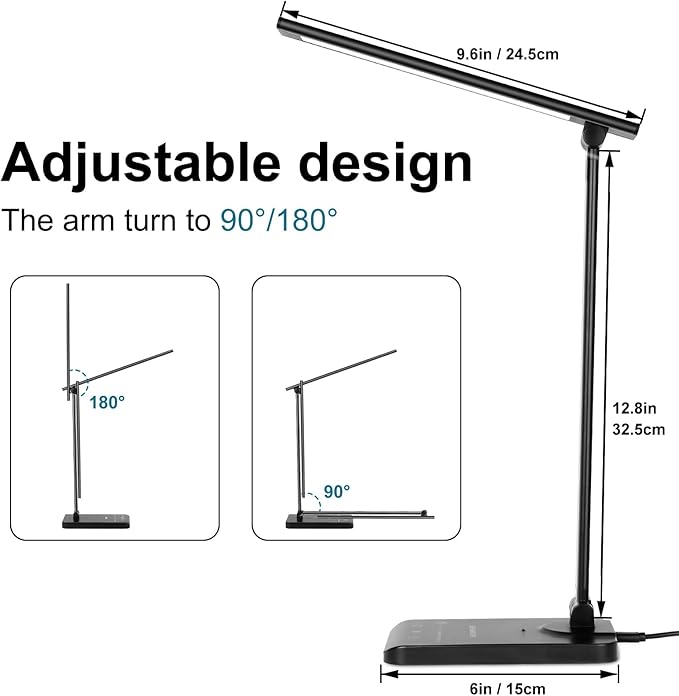 Semlos LED Desk Lamp, Eye-Caring Table Lamps with 5 Brightness Levels & 5 Lighting Modes, 45 Min Auto Timer, Touch Control and Memory Function, Dimmable Home Office Study Reading Desk Light,Black