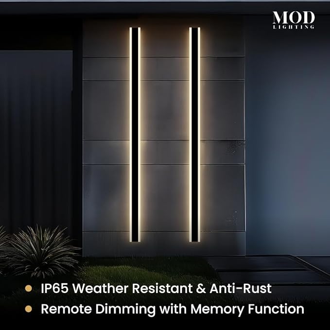 𝗠𝗢𝗗 𝗟𝗜𝗚𝗛𝗧𝗜𝗡𝗚 Haylen | Waterproof Outdoor Wall Light, LED Dimmable with Remote 3000K-6000K, Long Outdoor Porch Lights, Wired Lighting Fixture, Patio Exterior Wall Sconce, 1-Pack (Black, 79")