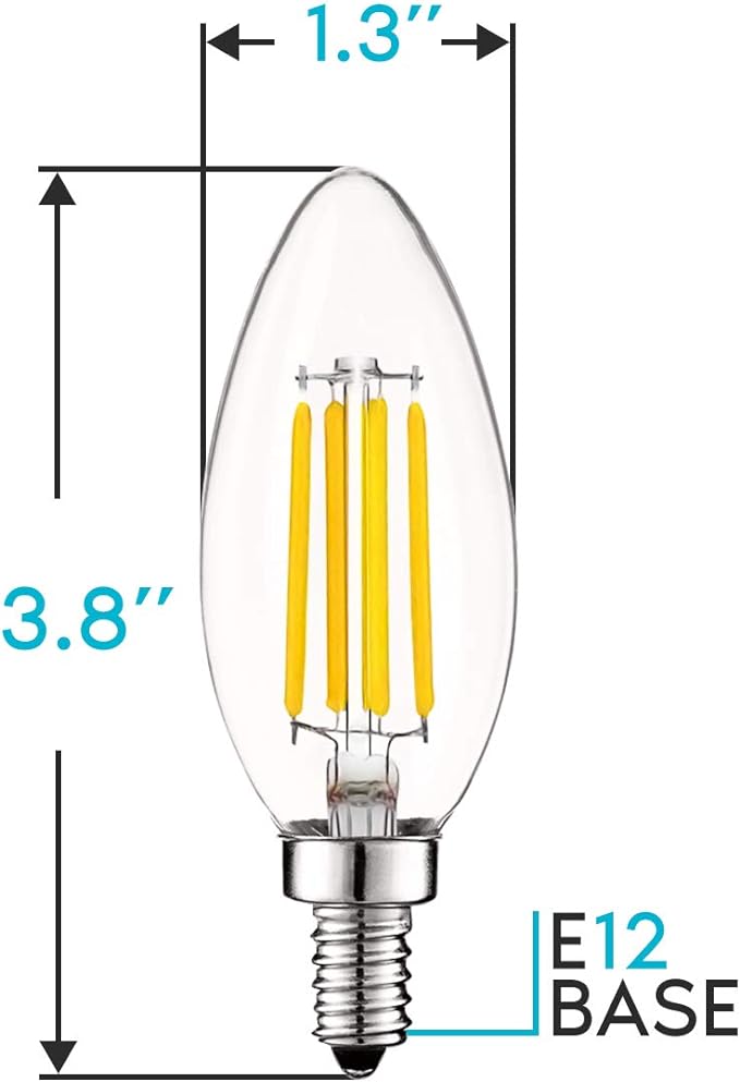 LUXRITE Vintage Candelabra LED Bulb 60W Equivalent, 550 Lumens, 3500K Natural White, Chandelier Light Bulbs 5W, Dimmable, Clear Glass, Filament Candle Bulbs, UL Listed, E12 Base (12 Pack)