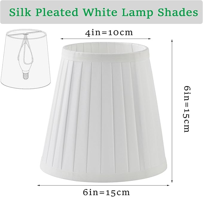 5 Pack White Silk Pleated Chandelier Shades, 4" Top x 6" Bottom x 6" High, 4x6x6 Inch Clip On E12 Bulb, Pendant Light Wall Sconce Lamp Shade, Silk-Pleat Handmade Barrel Lampshades Covers(Large Size)