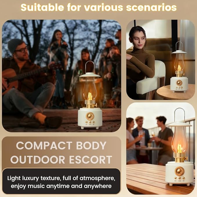 Vintage Kerosene Table Lamp, Waterproof Vintage Bluetooth Speaker with Light, AUX/TF Card/USB, White Gas Lantern for Camping Party Holiday Home Decor Gift