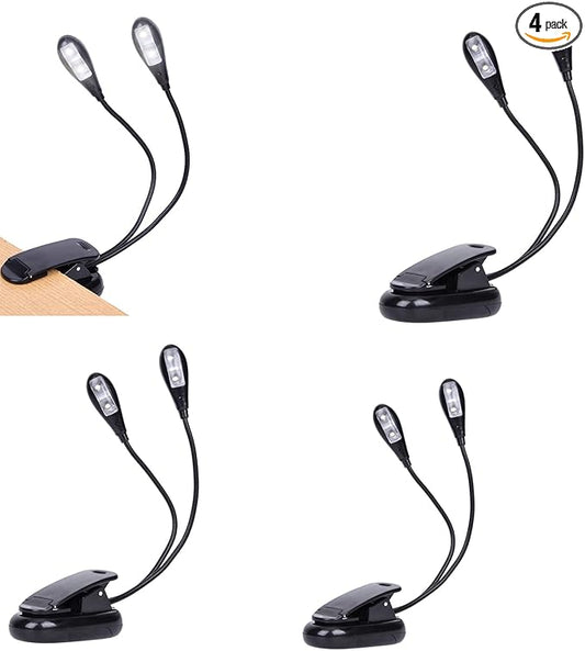 TEECOO 4 Pack Music Stand Lights, Eye Caring Clip-on Piano Light, USB & AAA Battery Operated, LED Book Reading Lamps, 4 Brightness, Ideal for Musician, Piano, Orchestra, Guitar, Travel (Dual Arm)