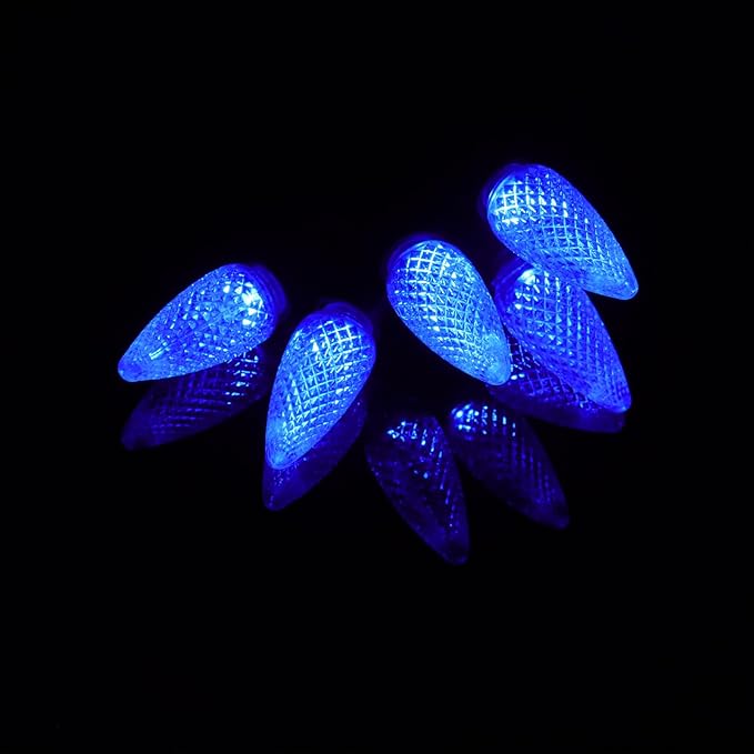 50PCS C9 Led Christmas Light Bulbs - C9 Led Bulbs with E17 Base Sockets Replacement Bulbs for Outdoor String Lights - Commercial Grade Blue
