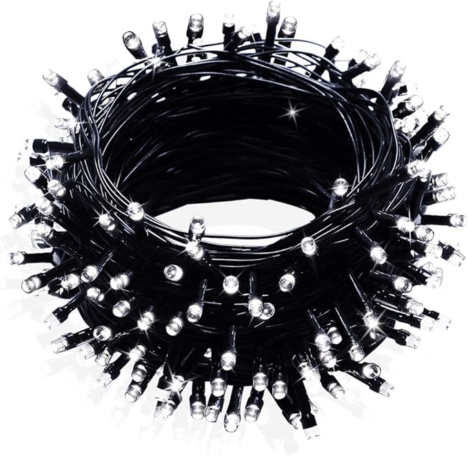 FULLBELL Black and White Christmas Decorations, Black Christmas Lights 33ft 100 LED with Memory Function, 8 Modes Gothic String Lights for Tree, Goth Home, Indoor Outdoor