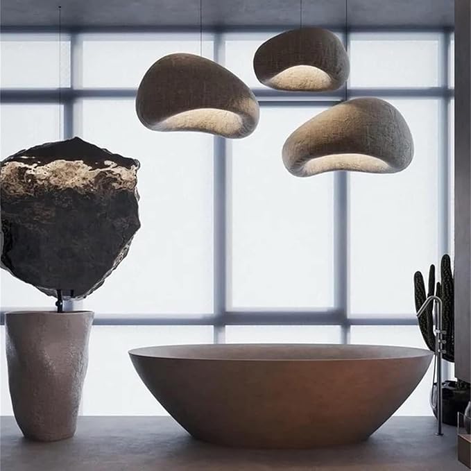 JAYMP 50cm Wabi Sabi Pendant Light for Dining Room Kitchen Island Hallway Restaurant Modern Hanging Lamp E26 Base Japanese Style Bird Nest Shape Lighting Fixture (Matte White,B Shape, 50cm/19.7in)