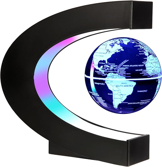 Gresus MultiColor Changing Magnetic Levitation Floating World Map Globe, Floating Globe with LED Lights, Great Fathers Students Teacher Business Boyfriend Birthday Gift for Desk Decoration