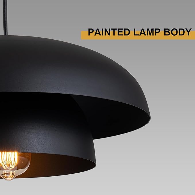 Lingkai 15.7" Black Modern Pendant Light Fixtures, Kitchen Lighting Fixtures Ceiling Hanging Light Fixtures, Farmhouse Large Pendant Light for Kitchen Island Lighting Hanging Lamp