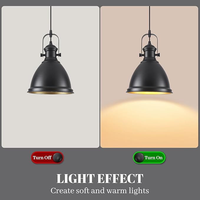Farmhouse Pendant Lights Kitchen Island, 8.6 inches Matte Black Pendant Light Fixtures, Industrial Kitchen Pendant Lighting, Modern Hanging Light Fixture for Kitchen Sink Dining Room, 2 Pack